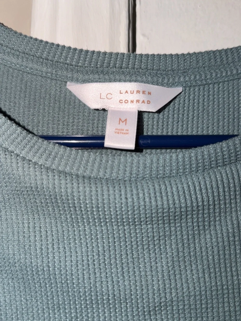 LC Lauren Conrad Sage blue Puff-Sleeve Crewneck Top